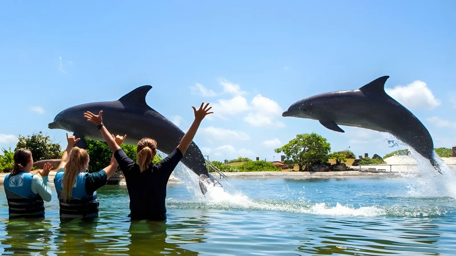 ジャンプするイルカたち