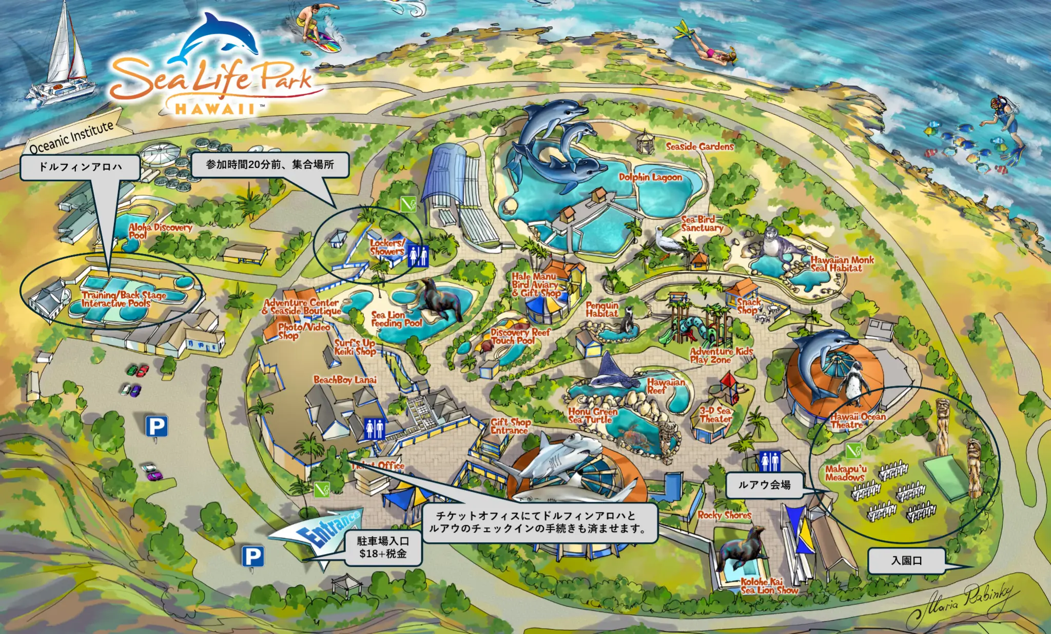 シー ライフ パーク ハワイのロッカー シャワーエリアのマップ